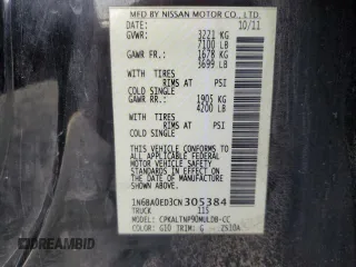 2012 Nissan Titan SV with VIN 1N6BA0ED3CN305384, listed as a Copart auction lot 56497905 with 331,174 mi miles and Salvage title. Bid and sale history available at DreamBid. Image 12.