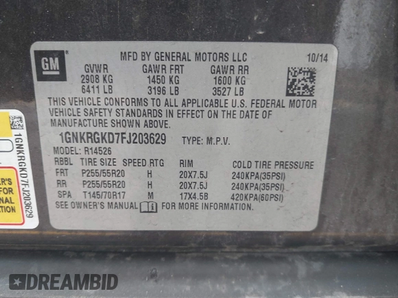 2015 Chevrolet Traverse LT с VIN 1GNKRGKD7FJ203629, выставлен на аукционе IAAI как лот 42257882 с пробегом 175 924 миль миль и . История ставок и продаж доступна на DreamBid. Изображение 9.