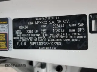 2025 Kia K4 LXS with VIN 3KPFT4DE3SE007260, listed as a Copart auction lot 54581945 with 14,258 mi miles and Clean Title. Bid and sale history available at carsss.com. Image 12.