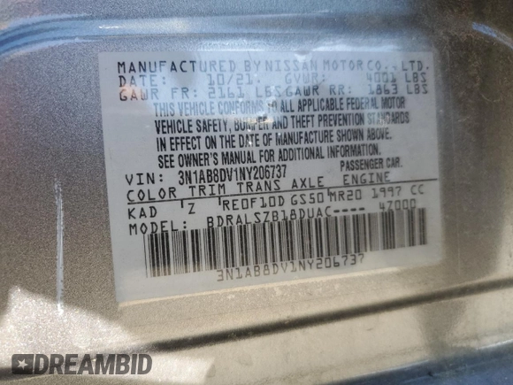 2022 Nissan Sentra SR z VIN 3N1AB8DV1NY206737, wystawiony jako Copart lot #54968695 z przebiegiem 36 649 mil mil oraz Szkoda całkowita • Salvage title. Historia ofert i sprzedaży dostępna na DreamBid. Obrazek 12.