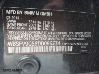 2013 BMW M5 with VIN WBSFV9C59DD096774, listed as a IAAI auction lot 41608286 with 82,601 mi miles. Bid and sale history available at carsss.com. Image 9.