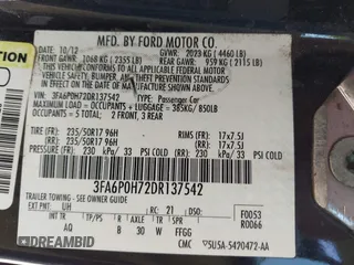 2013 Ford Fusion SE with VIN 3FA6P0H72DR137542, listed as a IAAI auction lot 41977665 with 137,635 mi miles and . Bid and sale history available at carsss.com. Image 9.