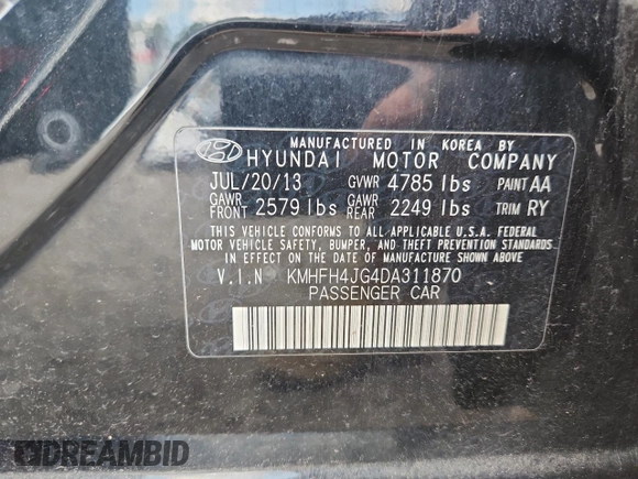 2013 Hyundai Azera z VIN KMHFH4JG4DA311870, wystawiony jako Copart lot #65090225 z przebiegiem 271 082 mil mil oraz Czysty tytuł • Clean title. Historia ofert i sprzedaży dostępna na DreamBid. Obrazek 12.