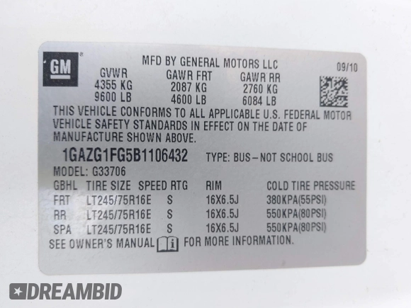 2011 Chevrolet Express Passenger 1LT с VIN 1GAZG1FG5B1106432, выставлен на аукционе IAAI как лот 42356831 с пробегом 216 679 миль миль и . История ставок и продаж доступна на DreamBid. Изображение 9.