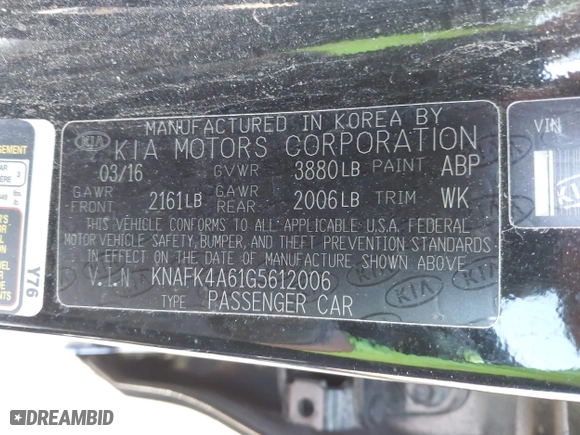 2016 Kia Forte LX with VIN KNAFK4A61G5612006, listed as a IAAI auction lot 41772530 with 86,647 mi miles. Bid and sale history available at carsss.com. Image 9.