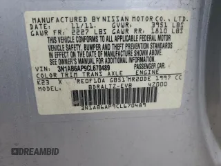 2012 Nissan Sentra S with VIN 3N1AB6AP9CL670489, listed as a Copart auction lot 57072585 with 180,791 mi miles and Salvage title. Bid and sale history available at DreamBid. Image 13.