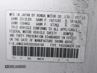 2013 Honda Fit Sport with VIN JHMGE8H5XDC004168, listed as a IAAI auction lot 42041306 with 107,459 mi miles. Bid and sale history available at carsss.com. Image 9.