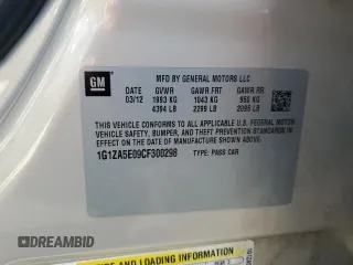 2012 Chevrolet Malibu 1FL with VIN 1G1ZA5E09CF300298, listed as a Copart auction lot 53871455 with 172,016 mi miles and Salvage Title. Bid and sale history available at DreamBid. Image 12.