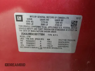2013 GMC Terrain SLE z VIN 2GKALMEK3D6177964, wystawiony jako Copart lot #85263744 z przebiegiem 154 345 mil mil oraz Szkoda całkowita • Salvage title. Historia ofert i sprzedaży dostępna na DreamBid. Obrazek 13.