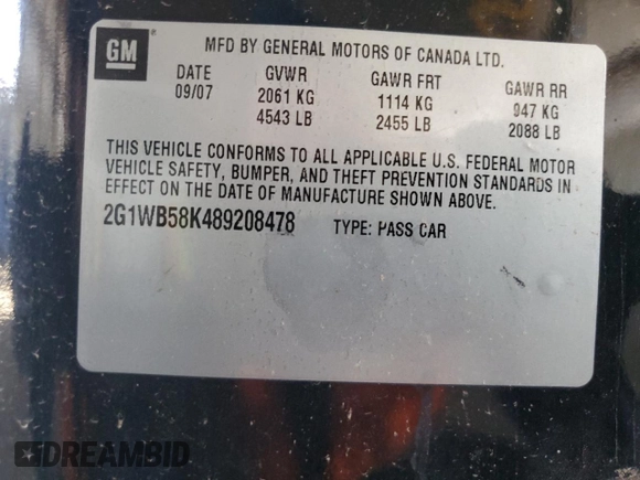 2008 Chevrolet Impala LS с VIN 2G1WB58K489208478, выставлен на аукционе Copart как лот 57885365 с пробегом 205 299 миль миль и Списание • Salvage title. История ставок и продаж доступна на DreamBid. Изображение 12.