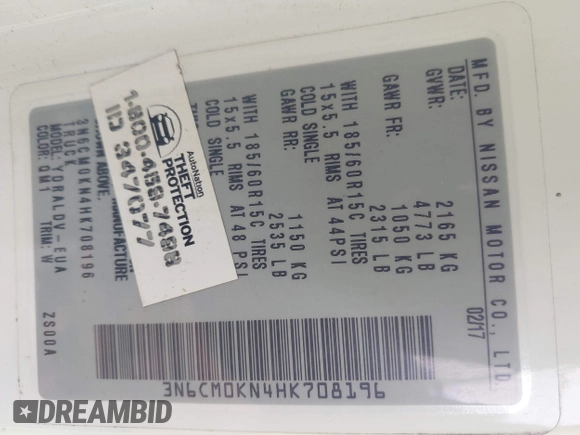 2017 Nissan NV200 S z VIN 3N6CM0KN4HK708196, wystawiony jako IAAI lot #41177290 z przebiegiem 104 398 mil mil oraz . Historia ofert i sprzedaży dostępna na DreamBid. Obrazek 9.