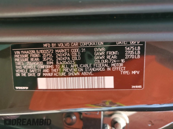 2018 Volvo XC60 Inscription с VIN YV4A22RL9J1002572, выставлен на аукционе Copart как лот 59965475 с пробегом Не указан миль и Списание • Salvage title. История ставок и продаж доступна на DreamBid. Изображение 13.