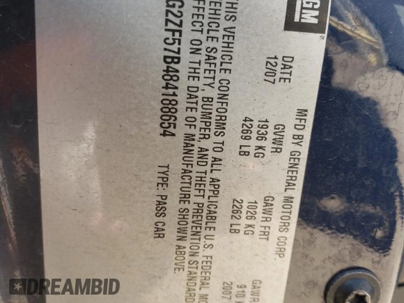 2008 Pontiac G6 1SV Value Leader z VIN 1G2ZF57B484188654, wystawiony jako Copart lot #52195145 z przebiegiem 127 988 mil mil oraz Nie do naprawy • Non repairable. Historia ofert i sprzedaży dostępna na DreamBid. Obrazek 13.