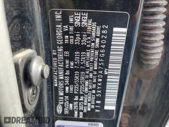 2015 Kia Sorento SX Limited with VIN 5XYKWDA75FG640282, listed as a Copart auction lot 73788784 with 105,519 mi miles and Salvage Title. Bid and sale history available at carsss.com. Image 16.