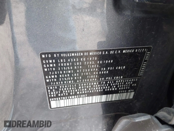 2022 Volkswagen Taos SE с VIN 3VVSX7B21NM021957, выставлен на аукционе IAAI как лот 41630024 с пробегом 44 113 миль миль и . История ставок и продаж доступна на DreamBid. Изображение 9.