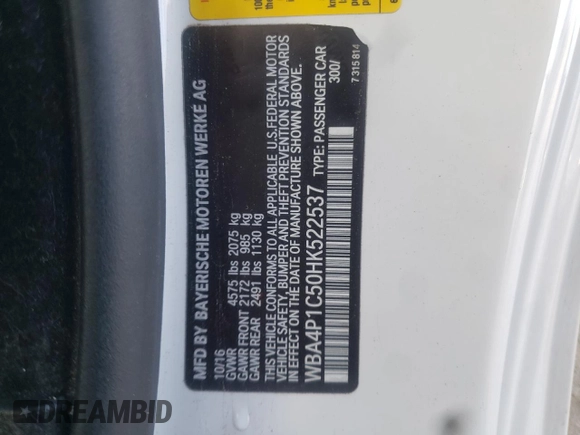 2017 BMW 4 Series 440i with VIN WBA4P1C50HK522537, listed as a Copart auction lot 76518723 with Not Provided miles and . Bid and sale history available at carsss.com. Image 14.