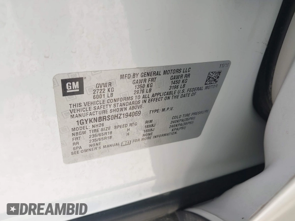 2017 Cadillac XT5 Luxury FWD z VIN 1GYKNBRS0HZ194069, wystawiony jako IAAI lot #42688346 z przebiegiem Nie podano mil oraz . Historia ofert i sprzedaży dostępna na DreamBid. Obrazek 9.