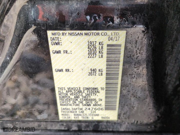 2017 Nissan Altima 2.5 S with VIN 1N4AL3AP7HC247606, listed as a Copart auction lot 47576015 with 0 mi miles and Salvage Title. Bid and sale history available at carsss.com. Image 12.
