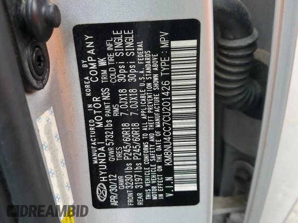 2012 Hyundai Veracruz Limited z VIN KM8NU4CC7CU201426, wystawiony jako Copart lot #60666225 z przebiegiem 145 084 mil mil oraz Szkoda całkowita • Salvage title. Historia ofert i sprzedaży dostępna na DreamBid. Obrazek 13.