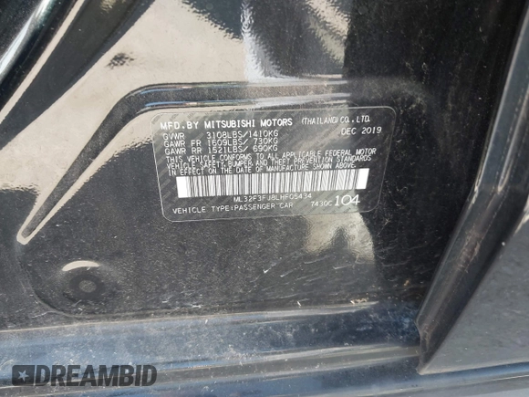 2020 Mitsubishi Mirage ES z VIN ML32F3FJ8LHF05434, wystawiony jako IAAI lot #41467594 z przebiegiem Nie podano mil oraz . Historia ofert i sprzedaży dostępna na DreamBid. Obrazek 9.