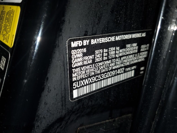 2016 BMW X3 xDrive28i with VIN 5UXWX9C53G0D91402, listed as a Copart auction lot 78186684 with 67,627 mi miles and Clean Title. Bid and sale history available at carsss.com. Image 13.
