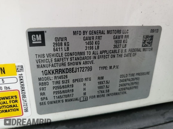 2014 GMC Acadia SLT with VIN 1GKKRRKD8EJ172799, listed as a Copart auction lot 47541205 with 150,806 mi miles and Salvage Title. Bid and sale history available at carsss.com. Image 15.