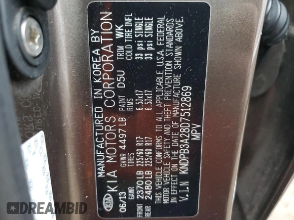 2013 Kia Sportage LX с VIN KNDPB3A28D7512869, выставлен на аукционе Copart как лот 87435794 с пробегом 92 717 миль миль и Чистый • Clean title. История ставок и продаж доступна на DreamBid. Изображение 12.