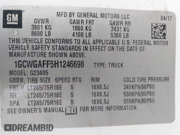 2017 Chevrolet Express Cargo with VIN 1GCWGAFF5H1246698, listed as a IAAI auction lot 42546142 with 186,229 mi miles and . Bid and sale history available at DreamBid. Image 9.