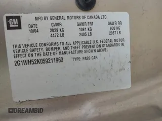 2005 Chevrolet Impala LS with VIN 2G1WH52K059211963, listed as a IAAI auction lot 42012104 with 156,424 mi miles and . Bid and sale history available at DreamBid. Image 9.