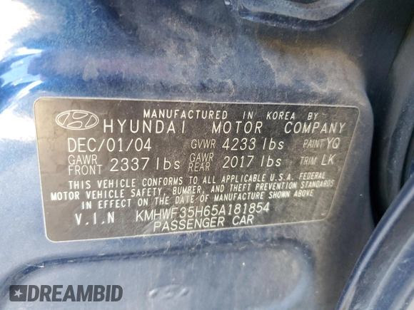 2005 Hyundai Sonata GLS with VIN KMHWF35H65A181854, listed as a Copart auction lot 76840754 with 85,744 mi miles and Salvage Title. Bid and sale history available at carsss.com. Image 14.