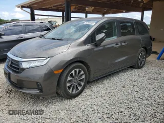 2022 Honda Odyssey EX-L z VIN 5FNRL6H77NB052222, wystawiony jako Copart lot #55303045 z przebiegiem 84 666 mil mil oraz Szkoda całkowita • Salvage title. Historia ofert i sprzedaży dostępna na DreamBid. Obrazek 1.