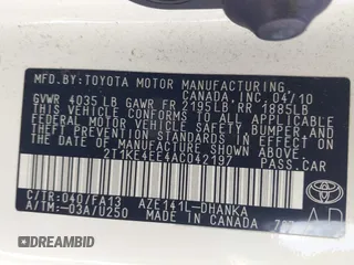 2010 Toyota Matrix S z VIN 2T1KE4EE4AC042197, wystawiony jako IAAI lot #42817785 z przebiegiem 287 196 mil mil oraz . Historia ofert i sprzedaży dostępna na DreamBid. Obrazek 9.