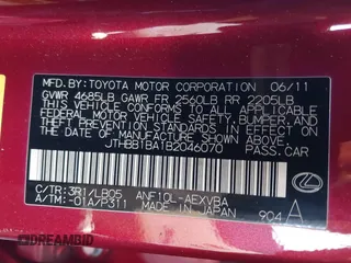 2011 Lexus HS 250h with VIN JTHBB1BA1B2046070, listed as a IAAI auction lot 41687784 with 207,373 mi miles and . Bid and sale history available at DreamBid. Image 9.