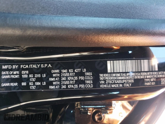 2018 FIAT 500X Pop with VIN ZFBCFXAB9JP673935, listed as a Copart auction lot 88109725 with 50,869 mi miles and Salvage title. Bid and sale history available at DreamBid. Image 13.
