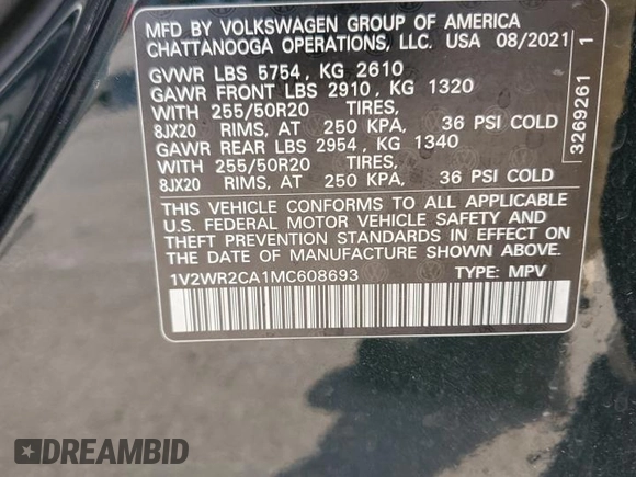 2021 Volkswagen Atlas SE с VIN 1V2WR2CA1MC608693, выставлен на аукционе Copart как лот 60172935 с пробегом 83 401 миль миль и Списание • Salvage title. История ставок и продаж доступна на DreamBid. Изображение 13.