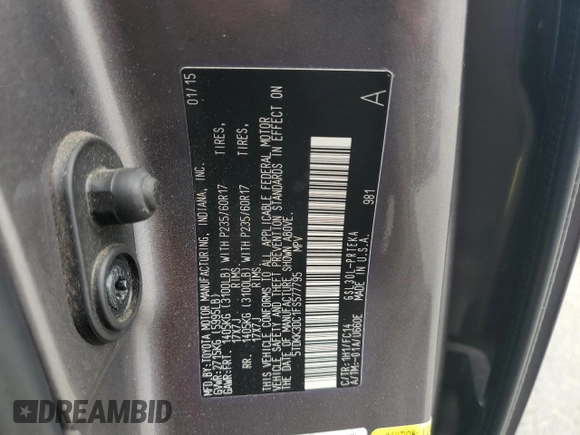2015 Toyota Sienna LE AAS with VIN 5TDKK3DC1FS577795, listed as a Copart auction lot 66215355 with 197,902 mi miles and Salvage title. Bid and sale history available at DreamBid. Image 14.