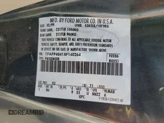 1999 Ford Mustang z VIN 1FAFP4041XF140264, wystawiony jako Copart lot #54801555 z przebiegiem 156 514 mil mil oraz Szkoda całkowita • Salvage title. Historia ofert i sprzedaży dostępna na DreamBid. Obrazek 12.