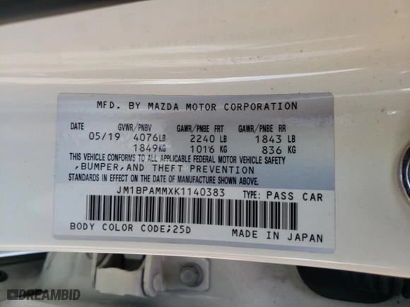 2019 Mazda Mazda3 Hatchback w/Preferred Pkg with VIN JM1BPAMMXK1140383, listed as a Copart auction lot 50467562 with 100,782 mi miles. Bid and sale history available at carsss.com. Image 10.