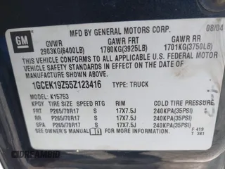 2005 Chevrolet Silverado 1500 Z71 with VIN 1GCEK19Z55Z123416, listed as a IAAI auction lot 41928831 with 1 mi miles. Bid and sale history available at carsss.com. Image 9.