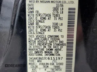2007 Nissan Pathfinder S with VIN 5N1AR18U17C615197, listed as a Copart auction lot 53191045 with 225,166 mi miles and Clean Title. Bid and sale history available at carsss.com. Image 13.