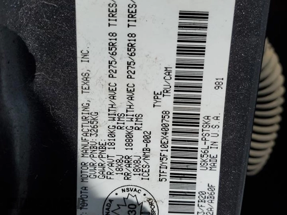 2014 Toyota Tundra 4WD Truck SR5 with VIN 5TFDY5F10EX400758, listed as a Copart auction lot 69950174 with 130,657 mi miles and Salvage Title. Bid and sale history available at carsss.com. Image 12.
