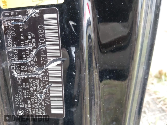 2007 BMW 3 Series 328i с VIN WBAWB33577PV70380, выставлен на аукционе IAAI как лот 40485547 с пробегом Не указан миль и . История ставок и продаж доступна на DreamBid. Изображение 9.