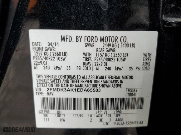 2014 Ford Edge Sport with VIN 2FMDK3AK1EBA65583, listed as a Copart auction lot 44526245 with 148,570 mi miles and Salvage Title. Bid and sale history available at carsss.com. Image 13.