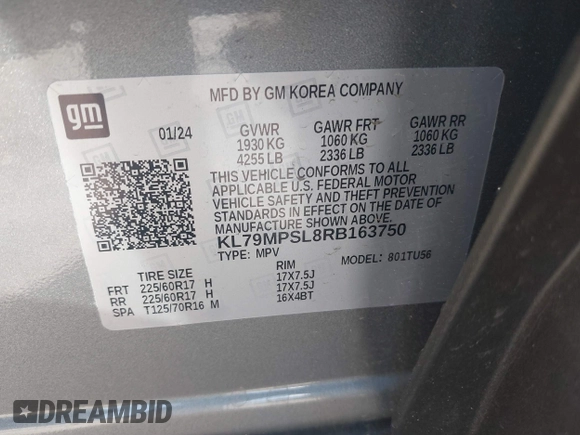 2024 Chevrolet TrailBlazer LT with VIN KL79MPSL8RB163750, listed as a IAAI auction lot 42038718 with 17,606 mi miles. Bid and sale history available at carsss.com. Image 9.