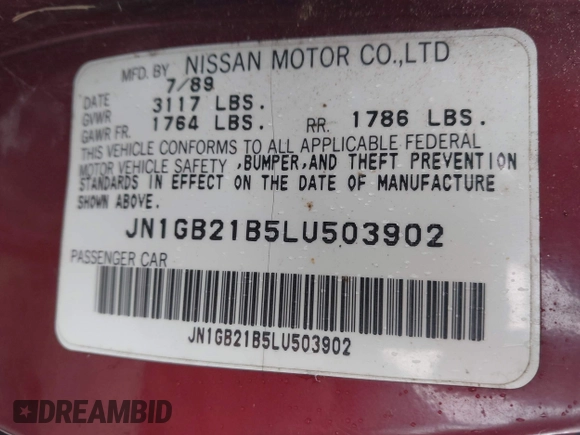 1990 Nissan Sentra z VIN JN1GB21B5LU503902, wystawiony jako IAAI lot #42358723 z przebiegiem 172 484 mil mil oraz . Historia ofert i sprzedaży dostępna na DreamBid. Obrazek 9.