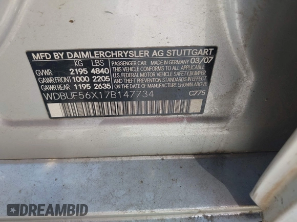 2007 Mercedes-Benz E 350 z VIN WDBUF56X17B147734, wystawiony jako IAAI lot #42453861 z przebiegiem 167 326 mil mil oraz . Historia ofert i sprzedaży dostępna na DreamBid. Obrazek 9.
