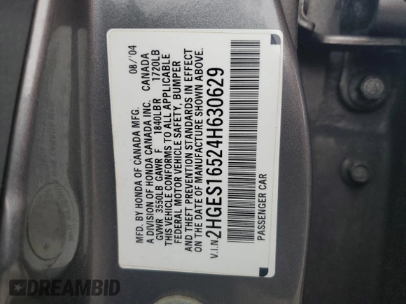 2004 Honda Civic LX z VIN 2HGES16524H630629, wystawiony jako Copart lot #55741345 z przebiegiem 128 216 mil mil oraz Czysty tytuł • Clean title. Historia ofert i sprzedaży dostępna na DreamBid. Obrazek 12.