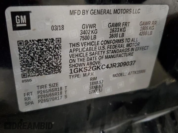 2018 GMC Yukon XL SLT with VIN 1GKS2GKC4JR309037, listed as a Copart auction lot 65954554 with 97,216 mi miles and Salvage Title. Bid and sale history available at carsss.com. Image 13.