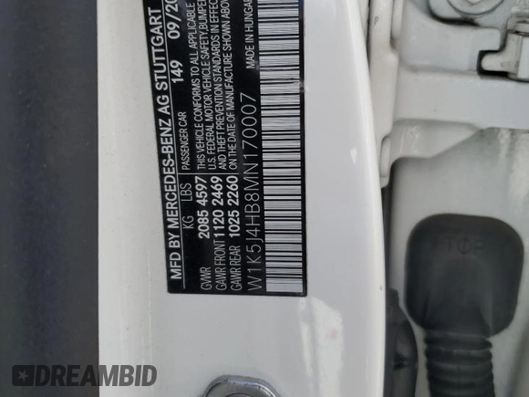 2021 Mercedes-Benz CLA 250 with VIN W1K5J4HB8MN170007, listed as a Copart auction lot 57405655 with 41,910 mi miles and Salvage title. Bid and sale history available at DreamBid. Image 12.