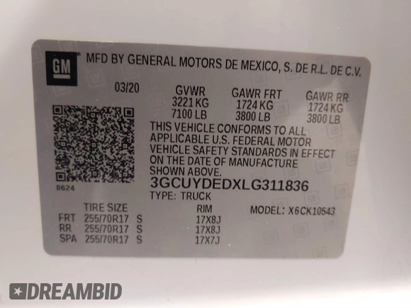 2020 Chevrolet Silverado 1500 LT z VIN 3GCUYDEDXLG311836, wystawiony jako IAAI lot #41763513 z przebiegiem 116 215 mil mil oraz . Historia ofert i sprzedaży dostępna na DreamBid. Obrazek 9.
